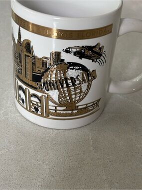 Vintage 90s Universal Studios Florida Ceramic Coffee Mug 22K Gold Skyline